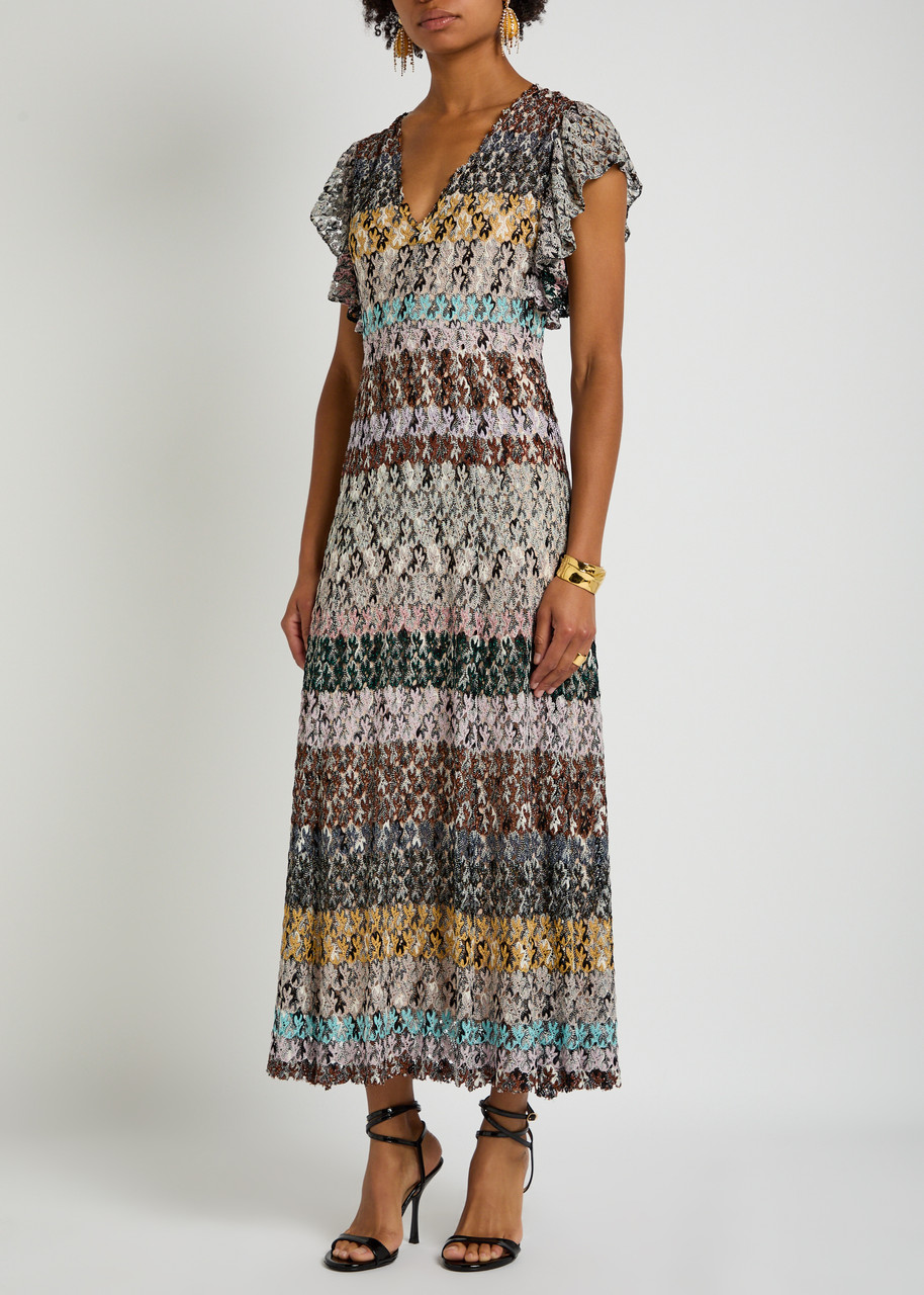 Missoni Striped Metallic-knit Midi Dress In Multi