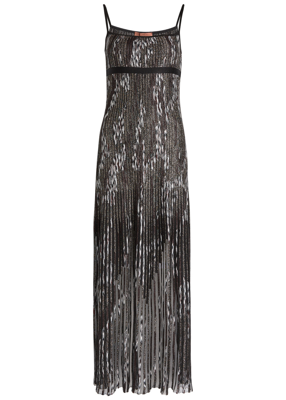 Missoni Patterned-jacquard Metallic-knit Midi Dress In Black
