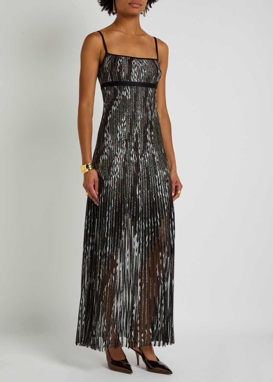 Missoni Patterned-jacquard Metallic-knit Midi Dress In Black