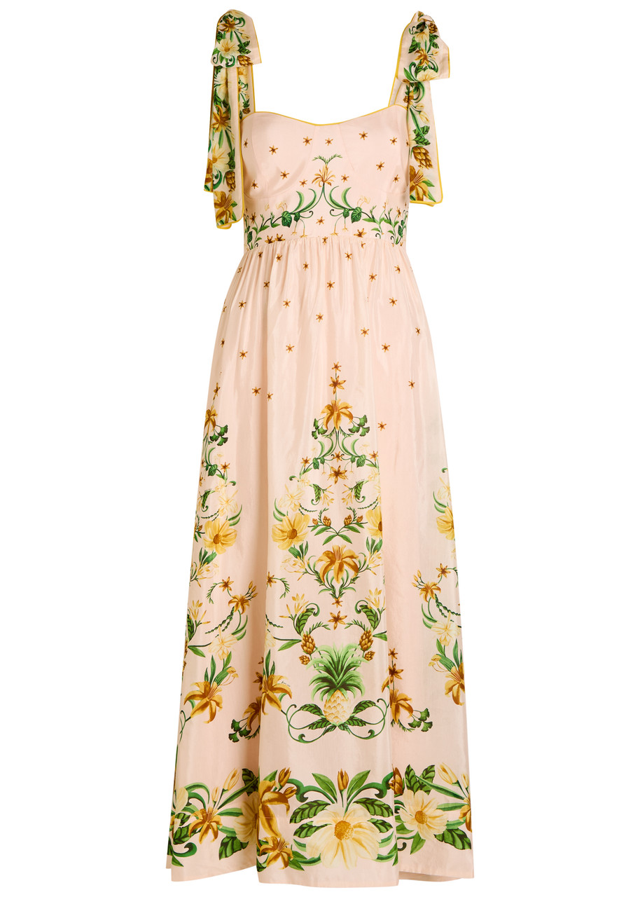 Farm Rio Botanical Beauty Floral Cotton-blend Midi Dress In Pink