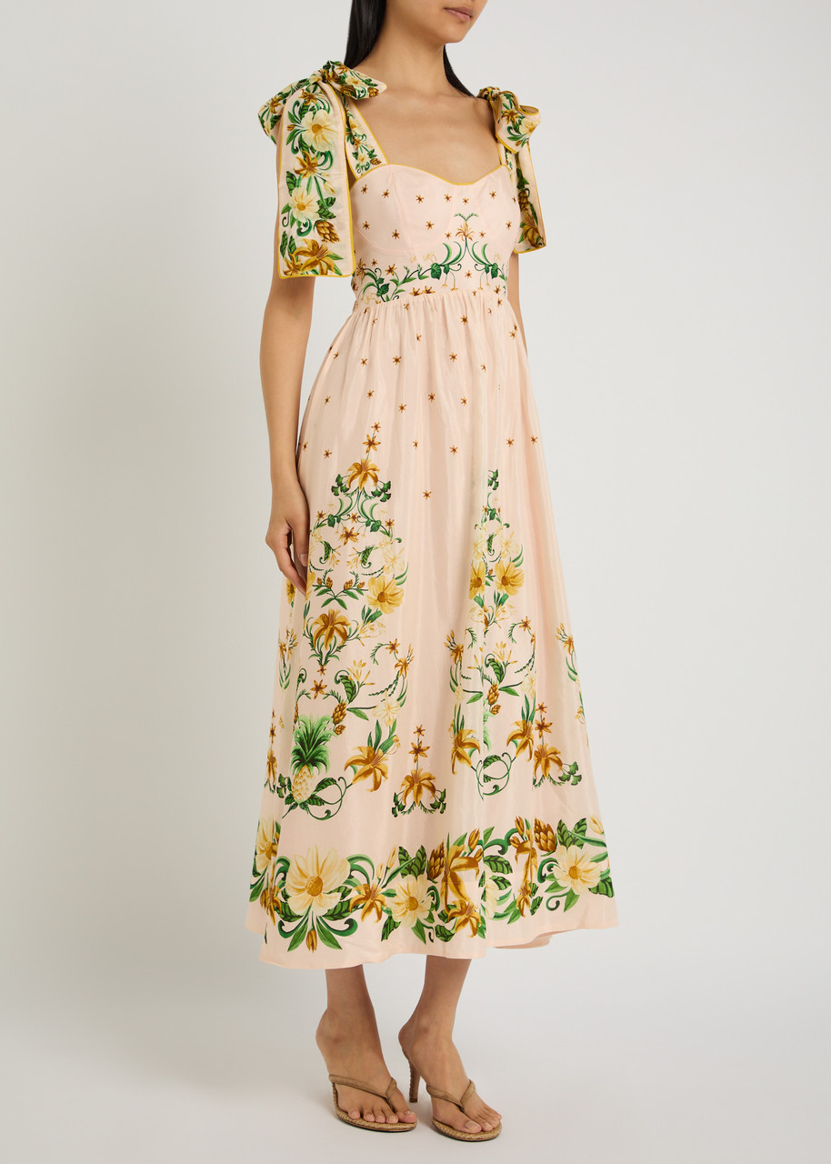 Farm Rio Botanical Beauty Floral Cotton-blend Midi Dress In Pink