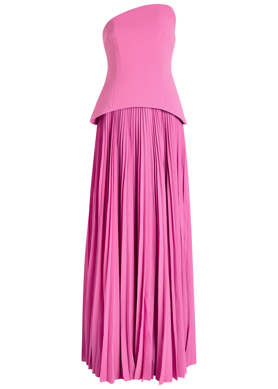 Solace London Britt Strapless Plissé and Crepe Maxi Dress - Pink - 16 (UK16 / XL)