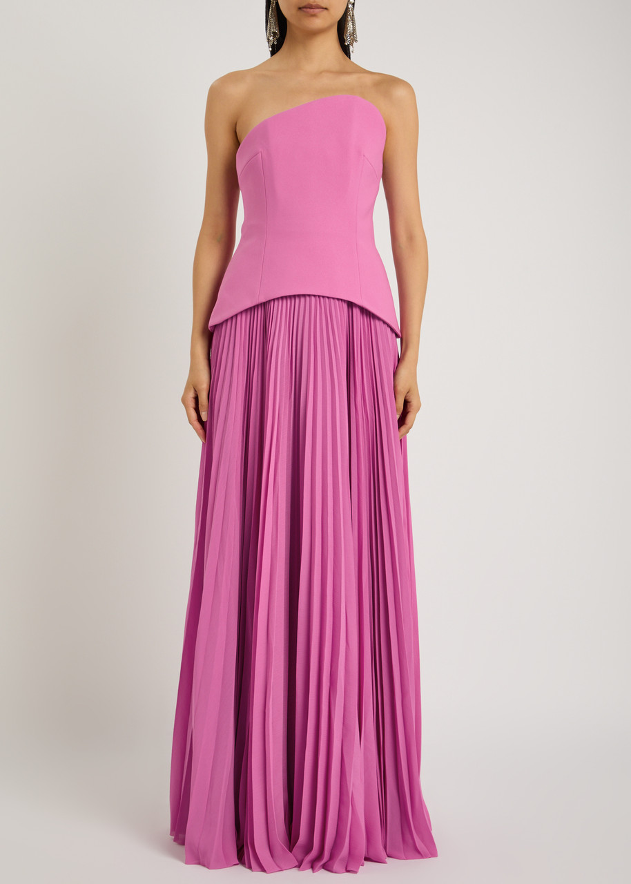 Solace London Britt Pleated Strapless Gown In Purple
