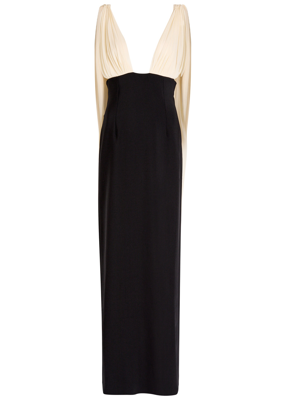 Armarium Mara Cape-effect Wool-blend Maxi Dress In Black
