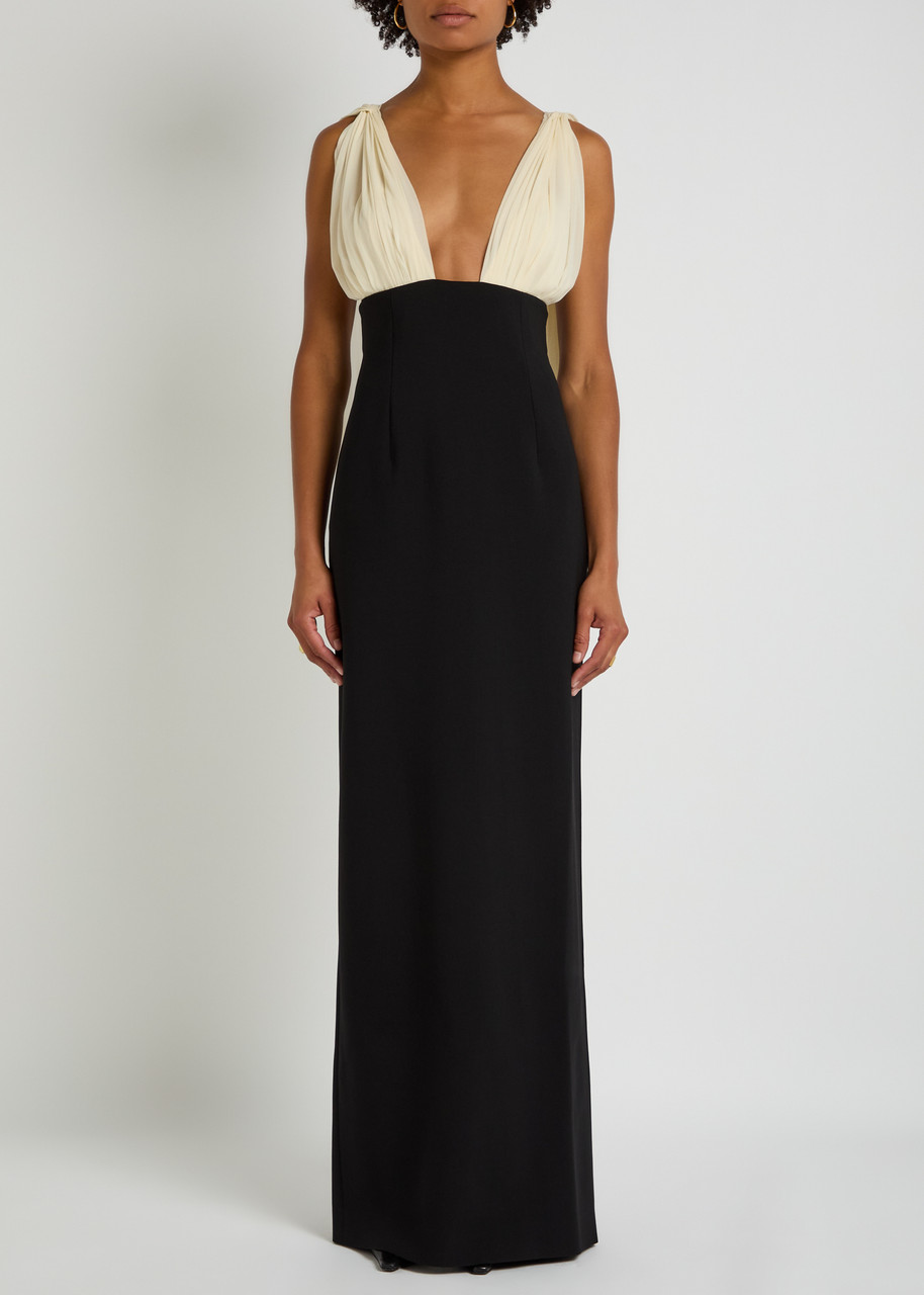 Armarium Mara Cape-effect Wool-blend Maxi Dress In Black