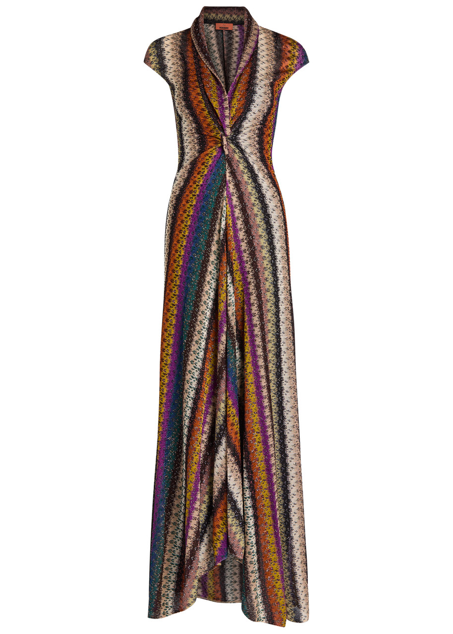 Missoni Stripe Twist Front Raschel Mesh Maxi Dress In Multi