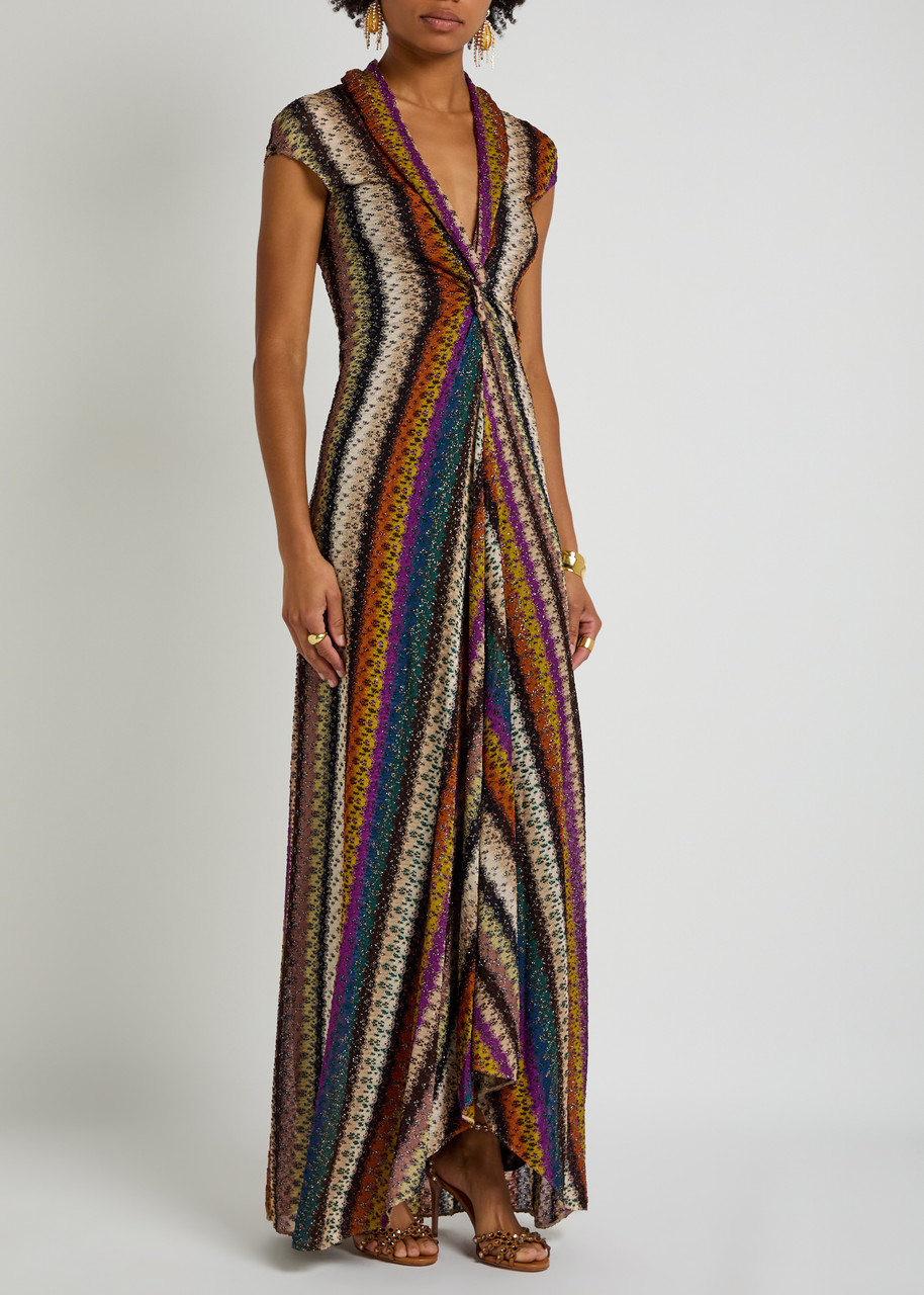 Missoni Stripe Twist Front Raschel Mesh Maxi Dress In Multi