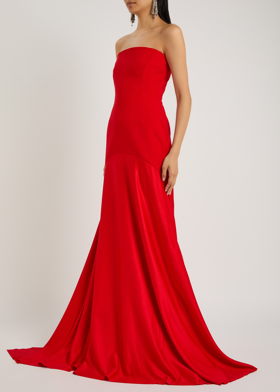 Solace London Alessandra Strapless Satin And Crepe Gown In Red