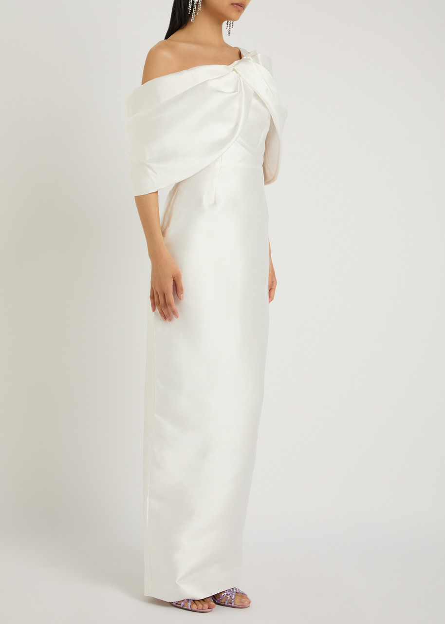 Solace London Davina One-shoulder Faille Gown In Neutral