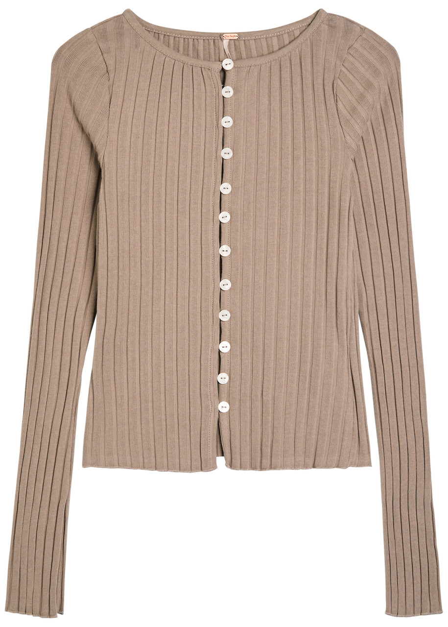 Free People Tilly Ribbed Stretch-cotton Top In Brown