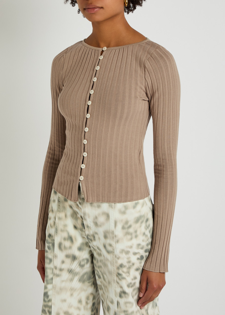 Free People Tilly Ribbed Stretch-cotton Top In Brown