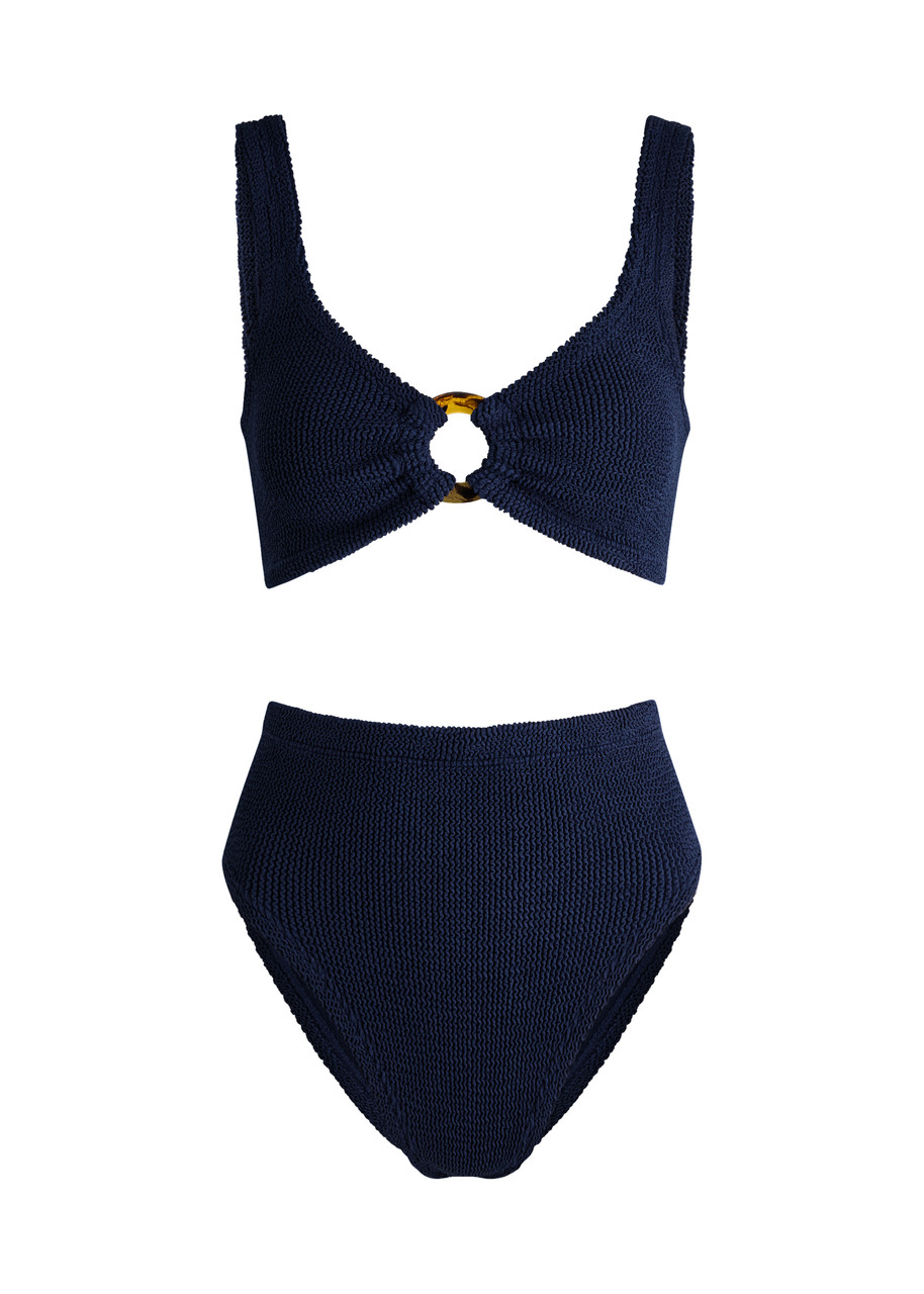 Hunza G Nadine Seersucker Bikini - Navy - One Size