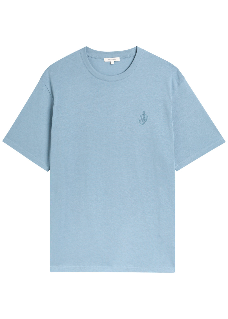 Jw Anderson Anchor Logo Embroidered Cotton T-shirt In Blue