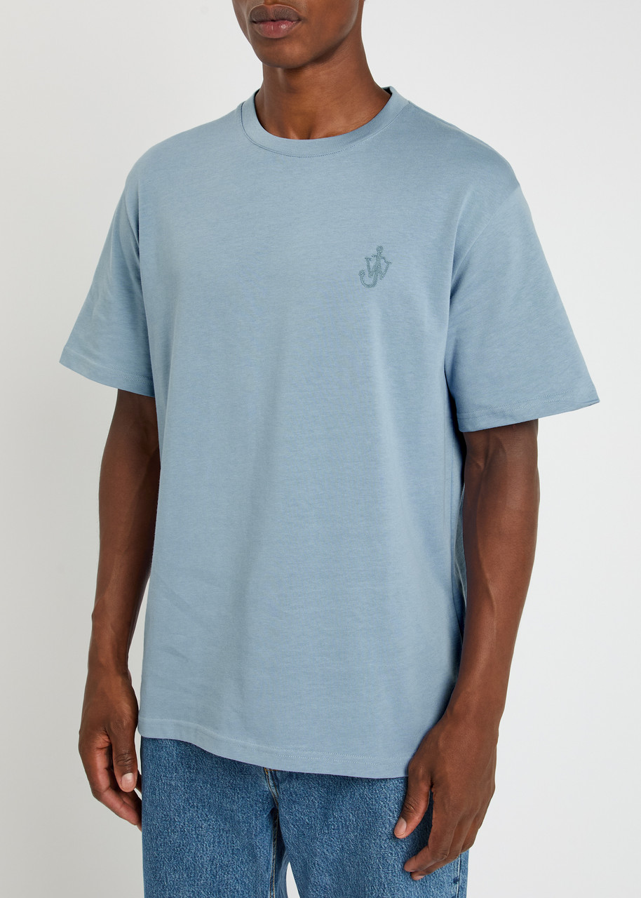 Jw Anderson Anchor Logo Embroidered Cotton T-shirt In Blue