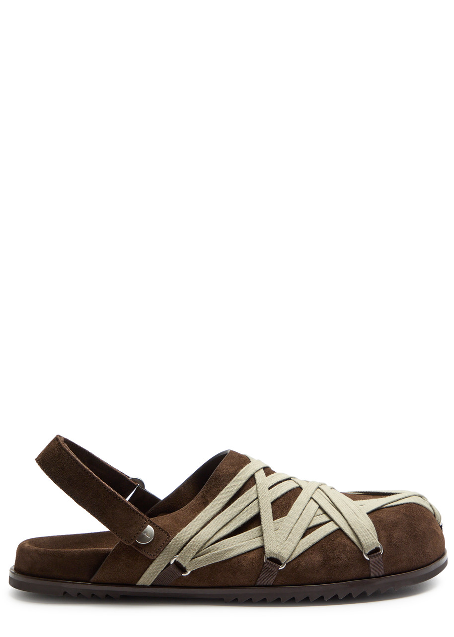 Rick Owens Mega Lace Suede Mules In Brown