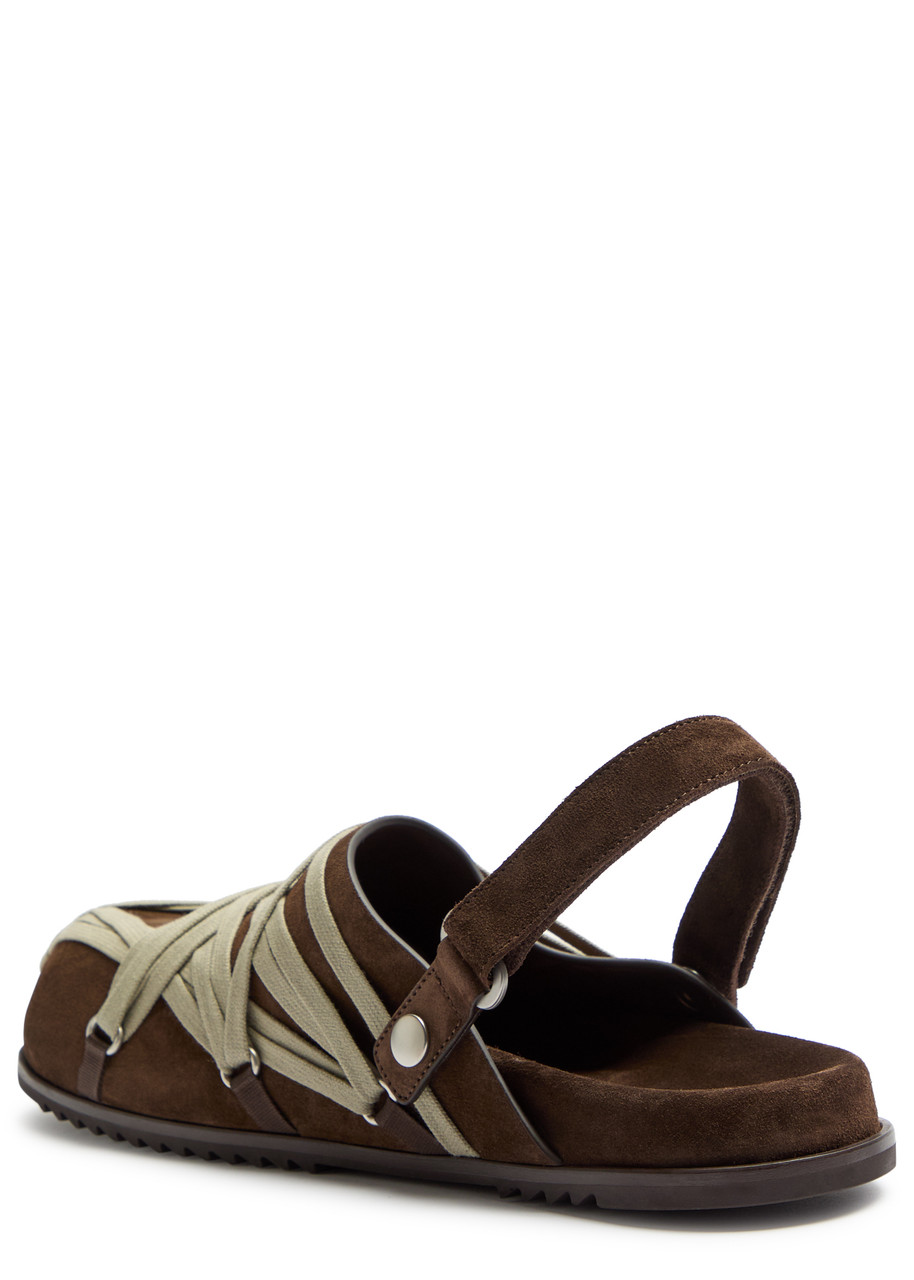 Rick Owens Strap Mule Crisscross Rubber Suede Sandals In Brown