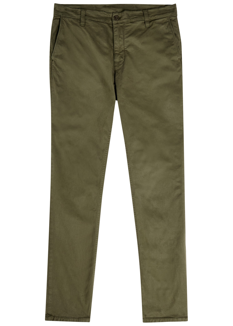 Nudie Jeans Easy Alvin Slim-leg Stretch-cotton Chinos - Olive - 32 (W32 / M)