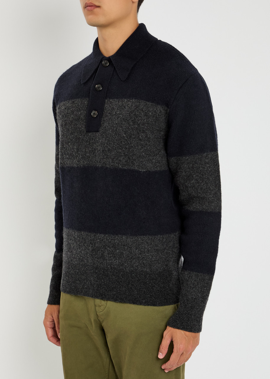 Oliver Spencer Paxton Striped-intarsia Wool Jumper In Blue