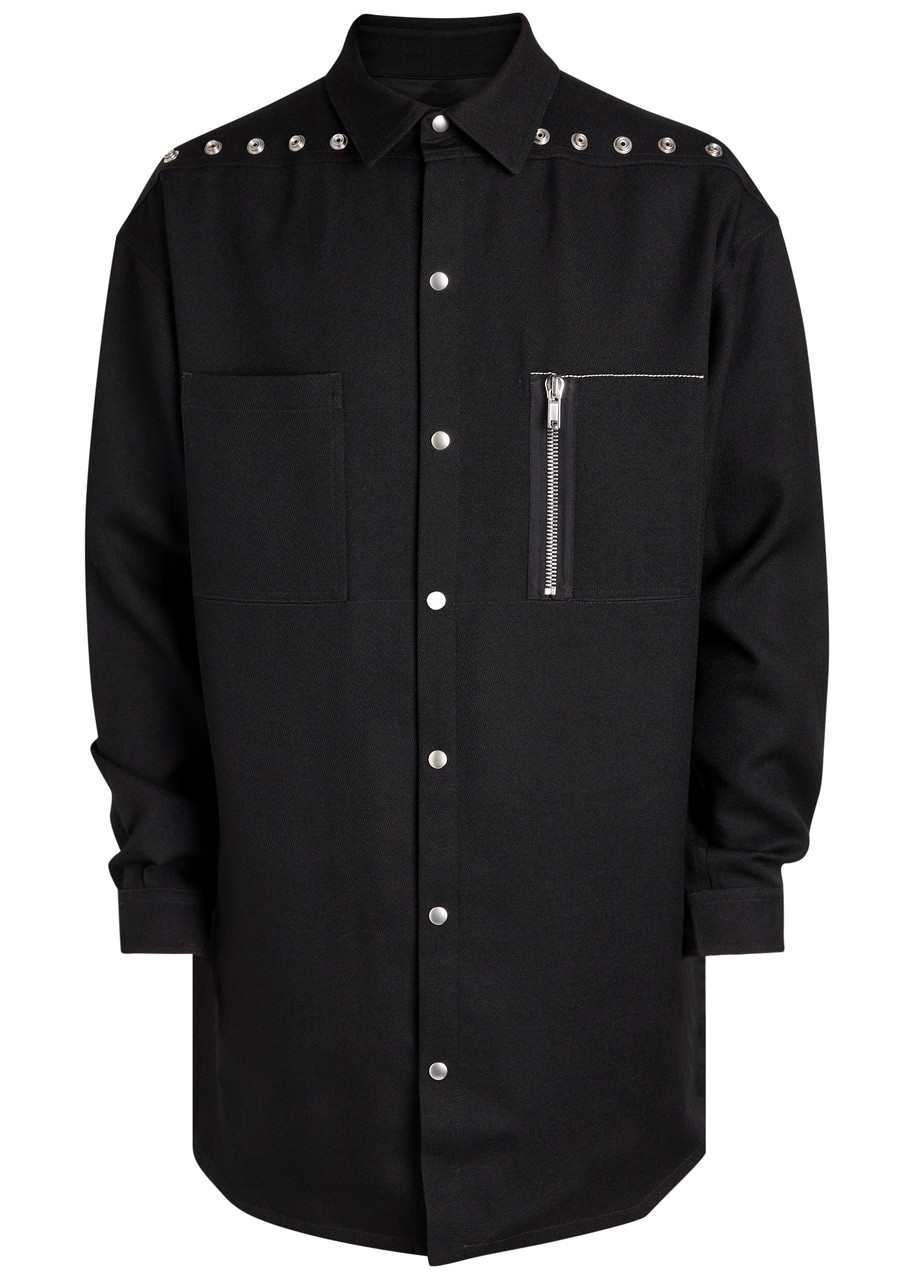 Rick Owens Embellished Wool Overshirt In Black