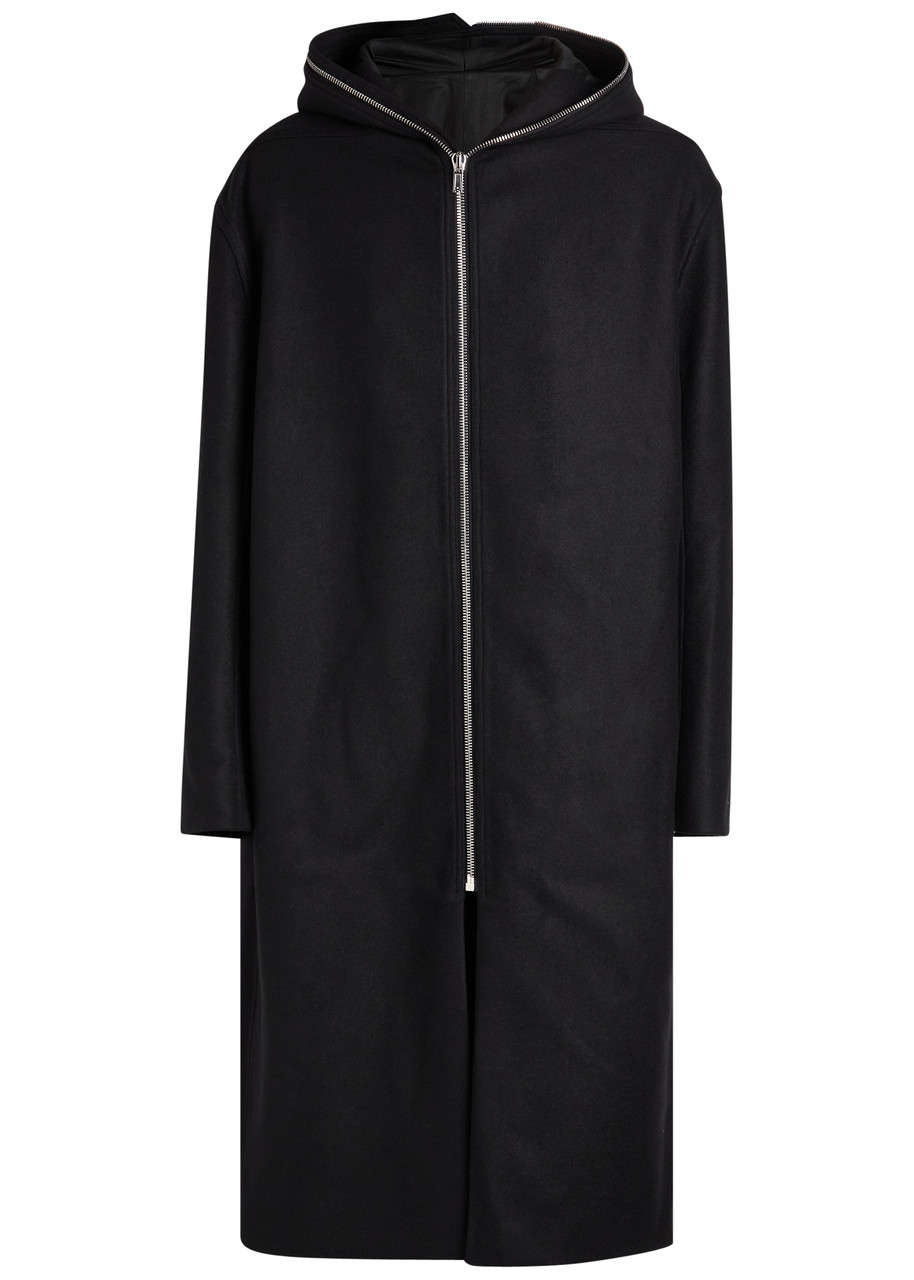 Rick Owens Gimp Hooded Wool Coat In Black