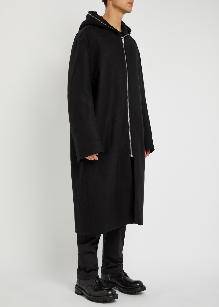 Rick Owens Gimp Hooded Wool Coat In Black