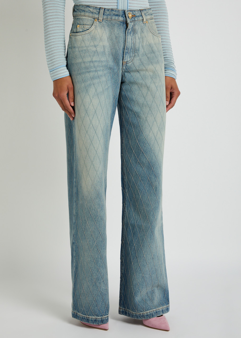Balmain Diamond Denim Straight-fit Jeans In Blue