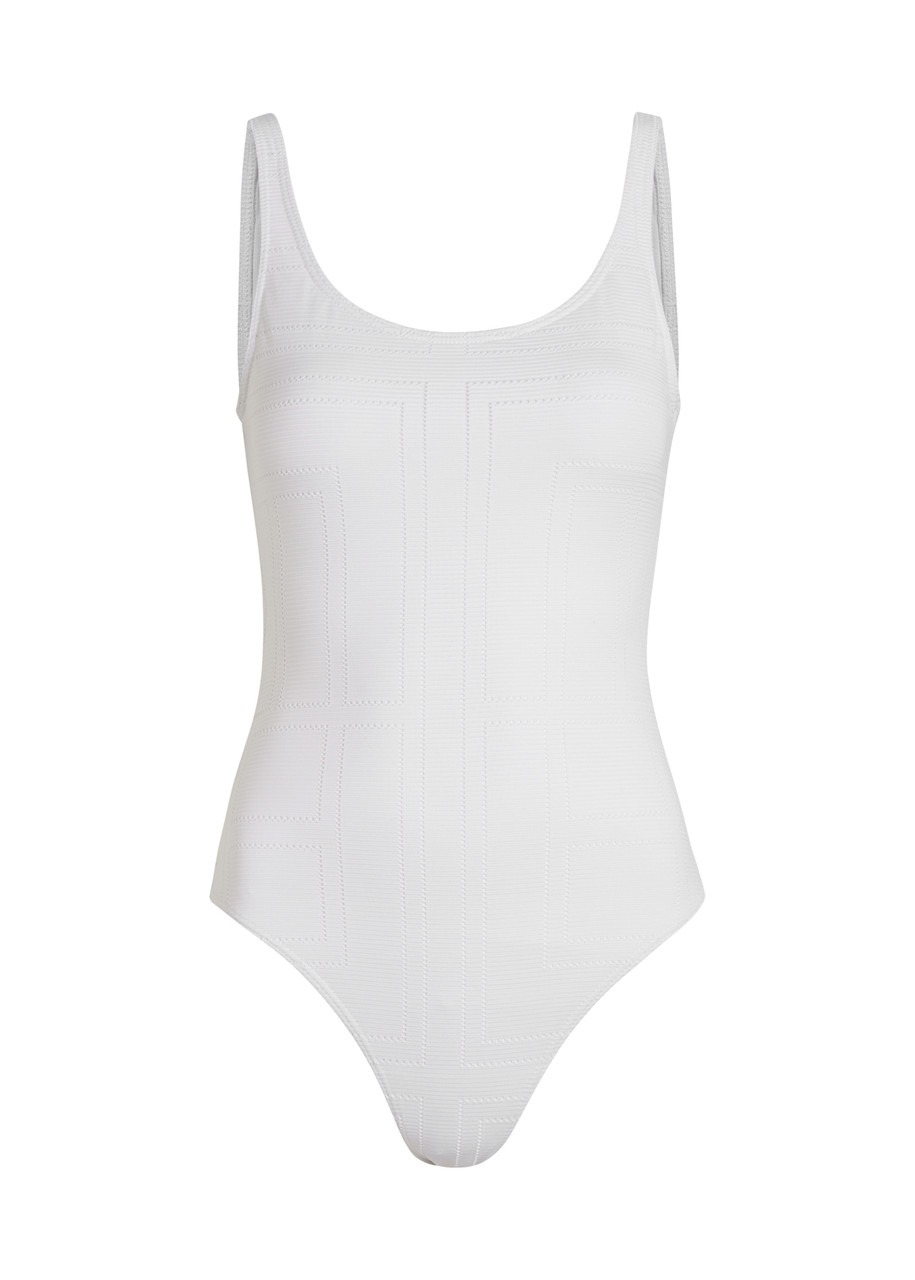 Totême Toteme Monogram Pointelle Swimsuit In White