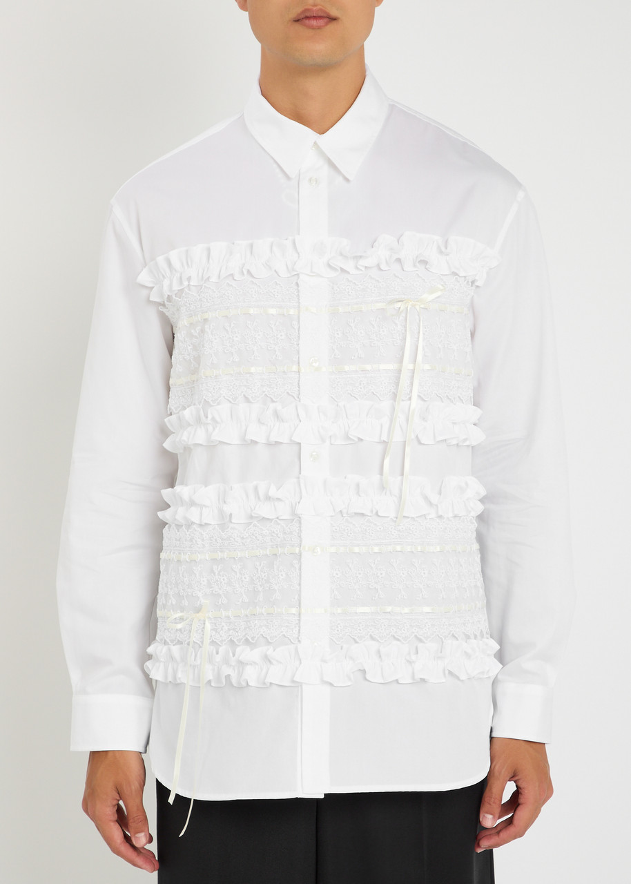  Simone Rocha Ruffled Panelled Cotton Shirt - White - Xl 