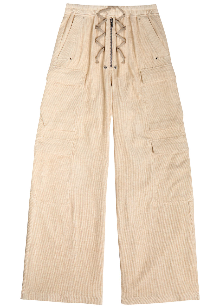 Rick Owens Cargobela Wide-leg Corduroy Cargo Trousers In White