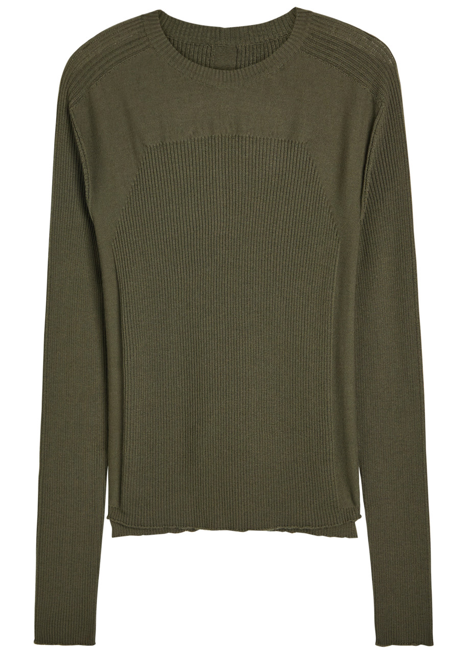 Rick Owens Ribbed Wool Jumper In Green