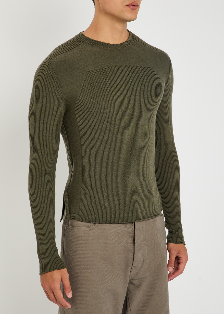 Rick Owens Ribbed Wool Jumper In Green