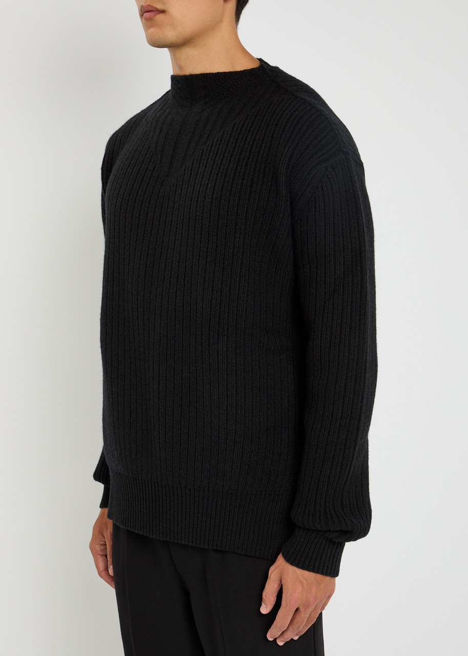 Rick Owens Fisherman Ribbed Wool Jumper In Black