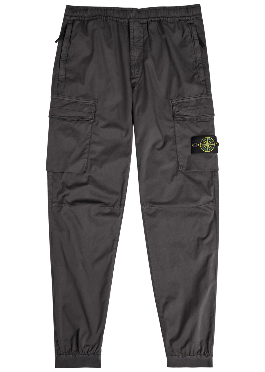 Stone Island Logo Stretch-cotton Cargo Trousers In Brown