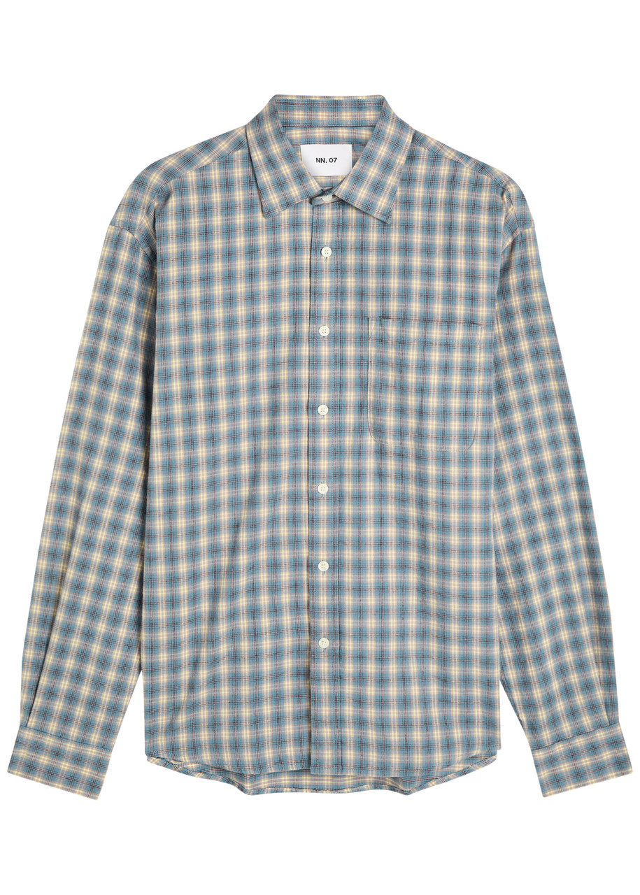 Nn07 Deon Checked Cotton Shirt In Blue