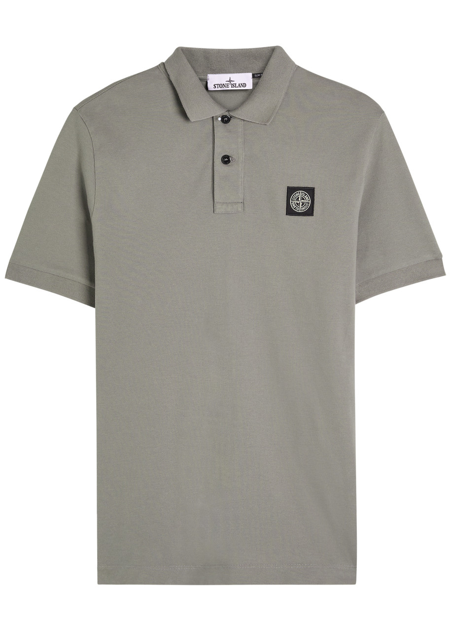 Stone Island Slim Fit Organic Cotton Piqué Polo With Compass Patch In Gray