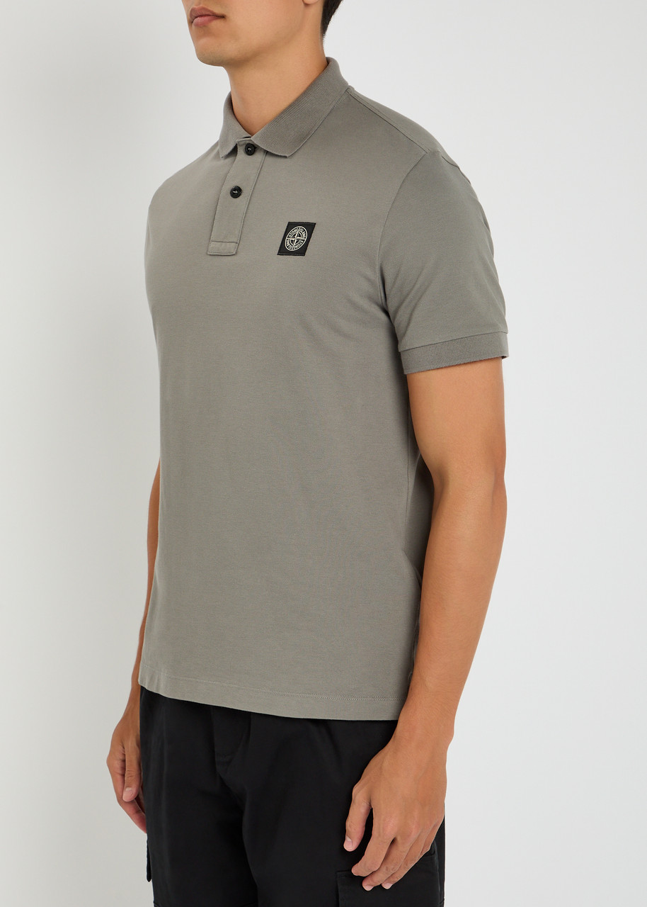 Stone Island Slim Fit Organic Cotton Piqué Polo With Compass Patch In Gray