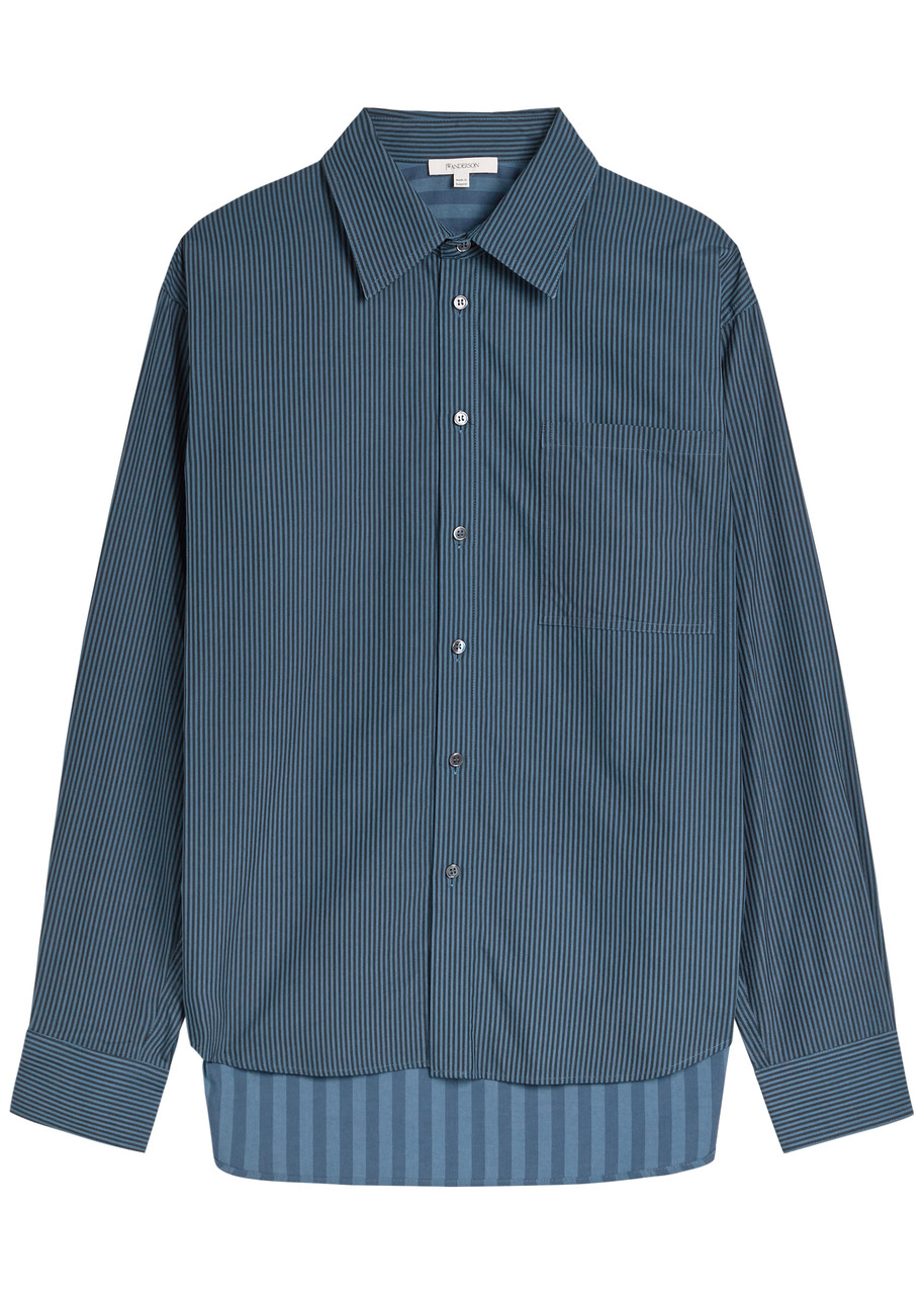 Jw Anderson Patchwork Striped Cotton-poplin Shirt In Blue