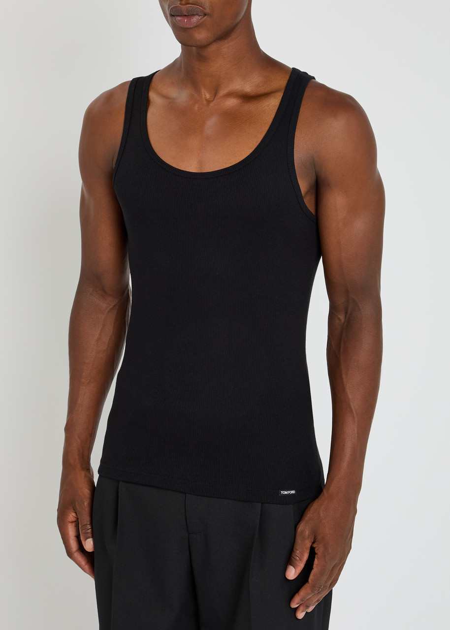Tom Ford Ribbed Logo Jersey Tank In Black