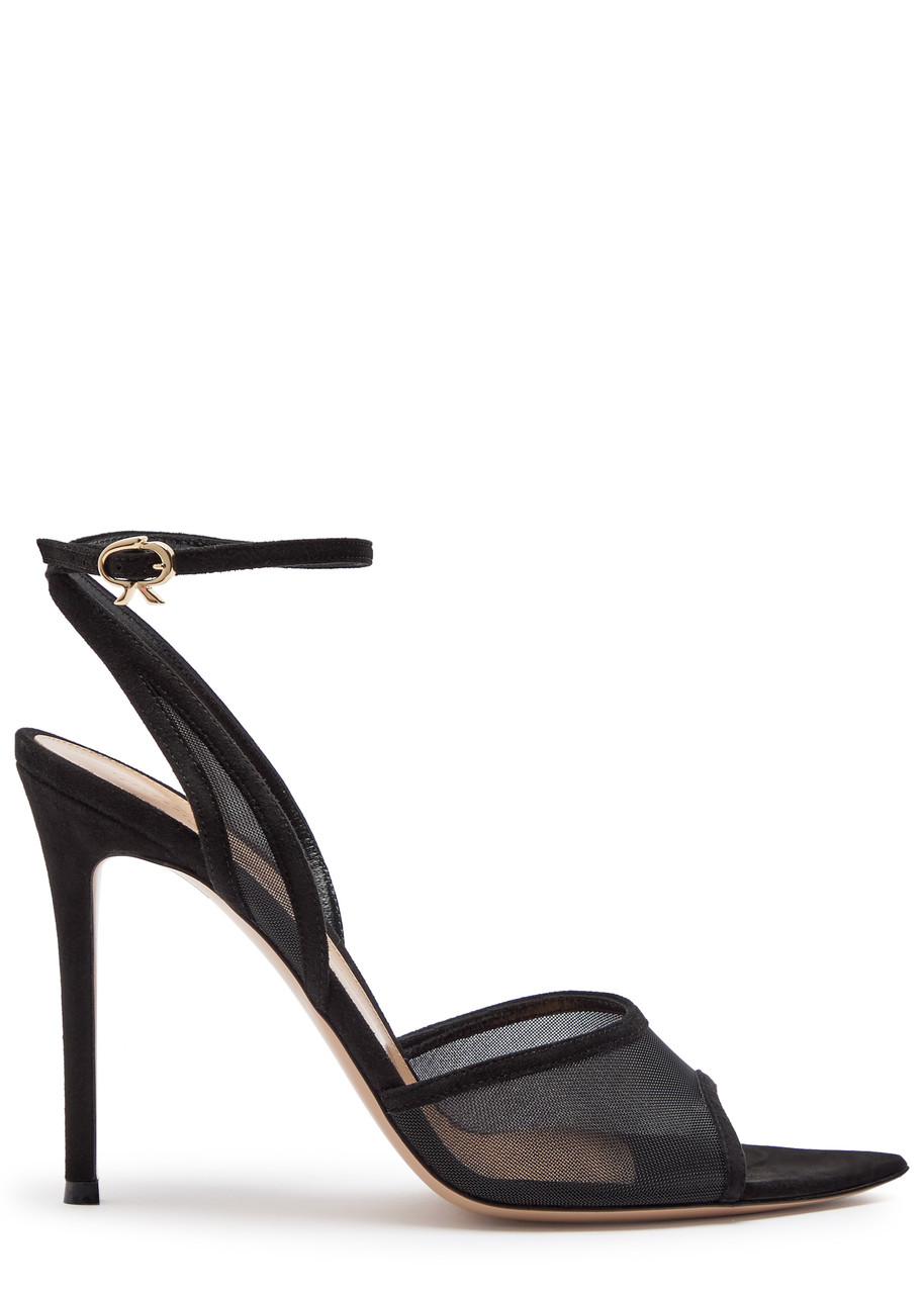 Gianvito Rossi Suede Mesh Pointed Toe Pumps T.085 In Black