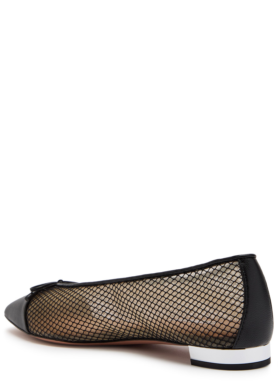 Aquazzura Gioia Mesh And Leather Ballet Flats In Black