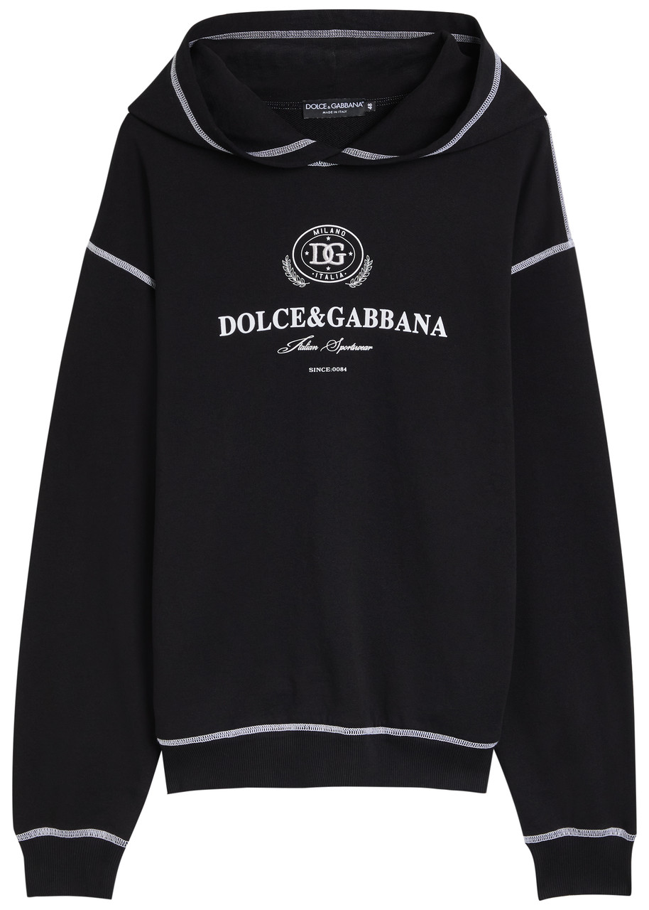 Dolce & Gabbana Hooded Sweatshirt With Contrasting Stitching And Logo Detail In Black