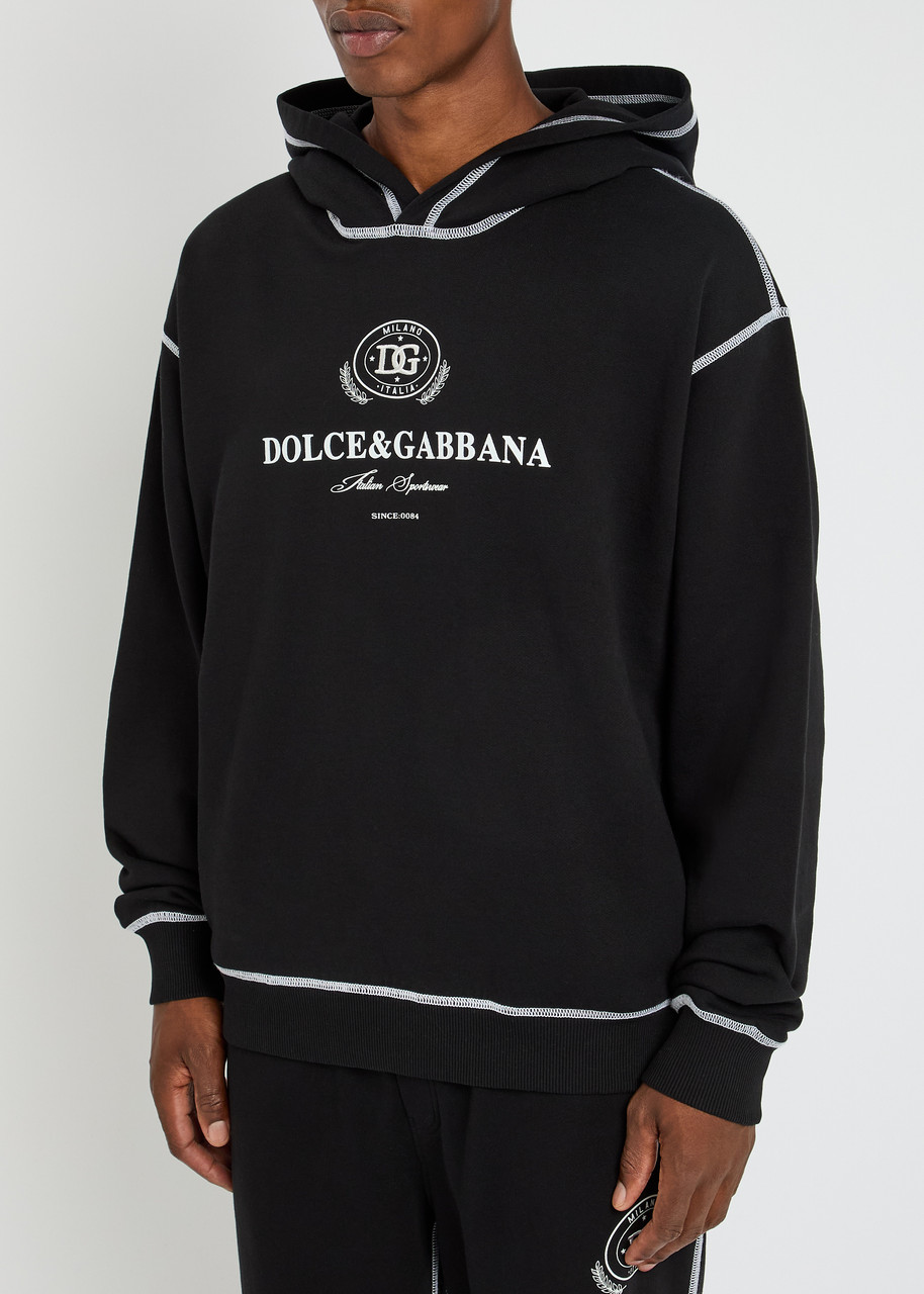 Dolce & Gabbana Hooded Sweatshirt With Contrasting Stitching And Logo Detail In Black