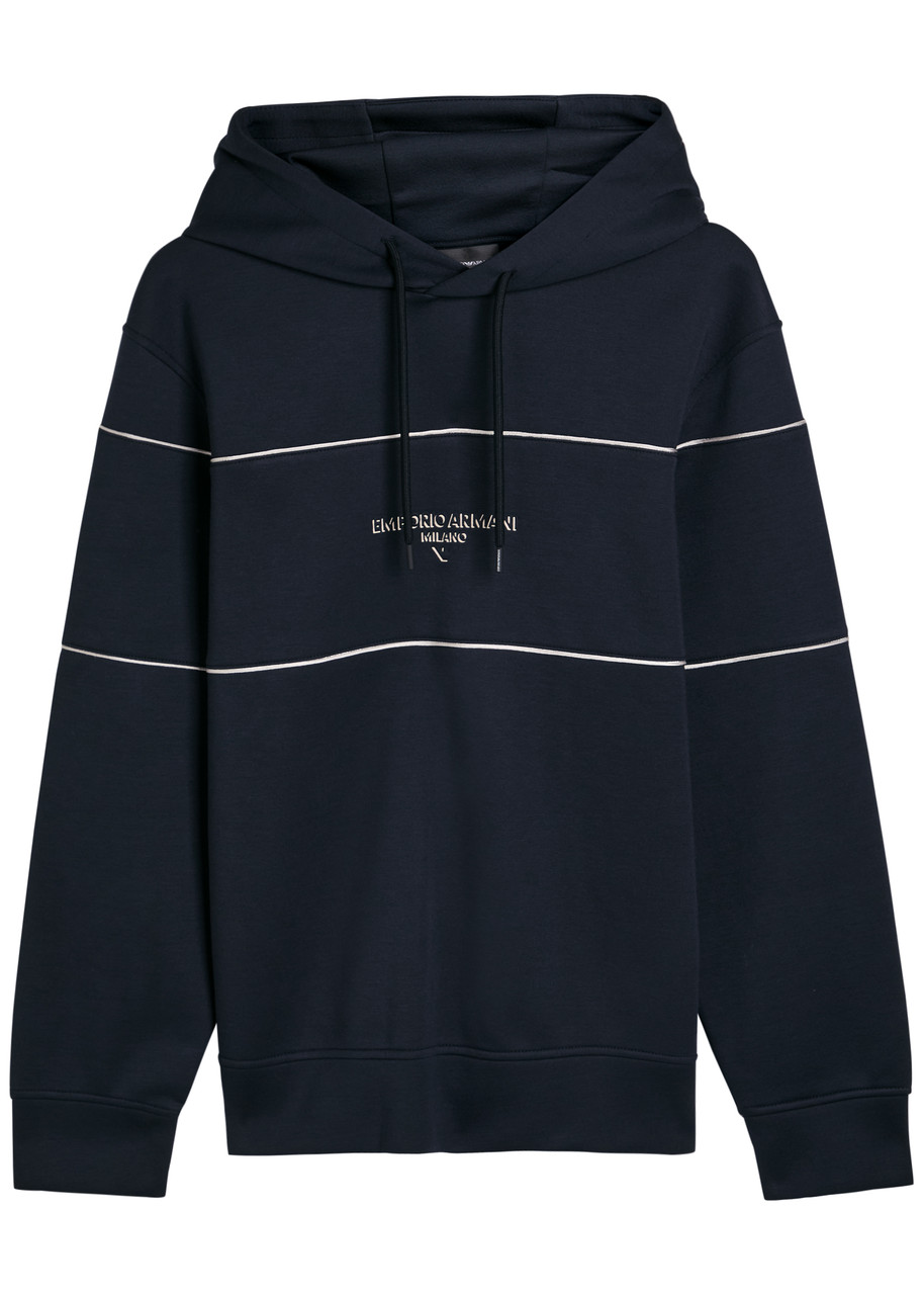 Emporio Armani Double-jersey Hooded Sweatshirt With 3d-effect Logo In Blue