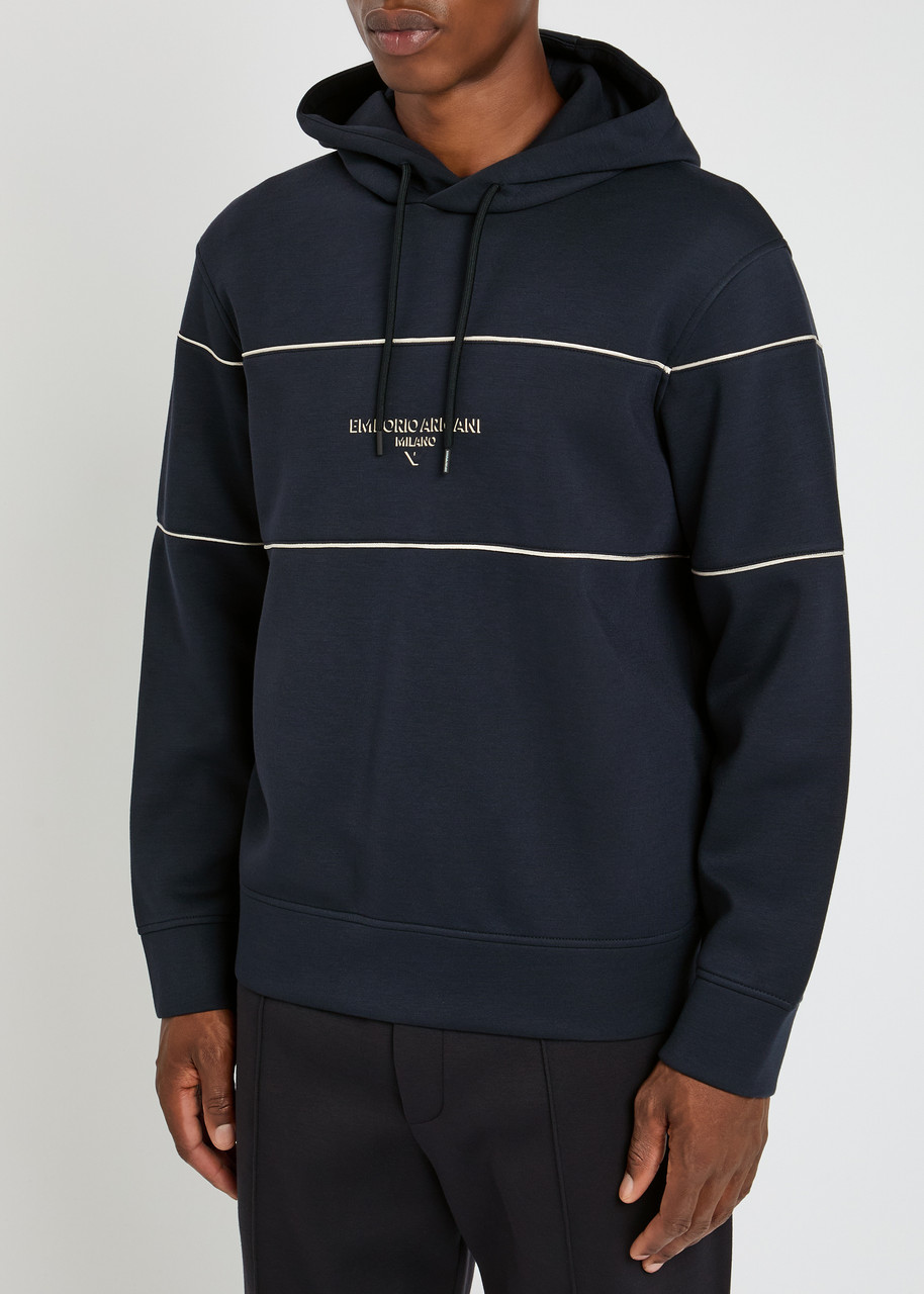 Emporio Armani Double-jersey Hooded Sweatshirt With 3d-effect Logo In Blue
