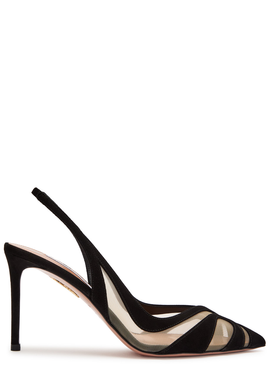 Aquazzura Mesh Panel Pointed Toe Stiletto Heel Pumps In Black