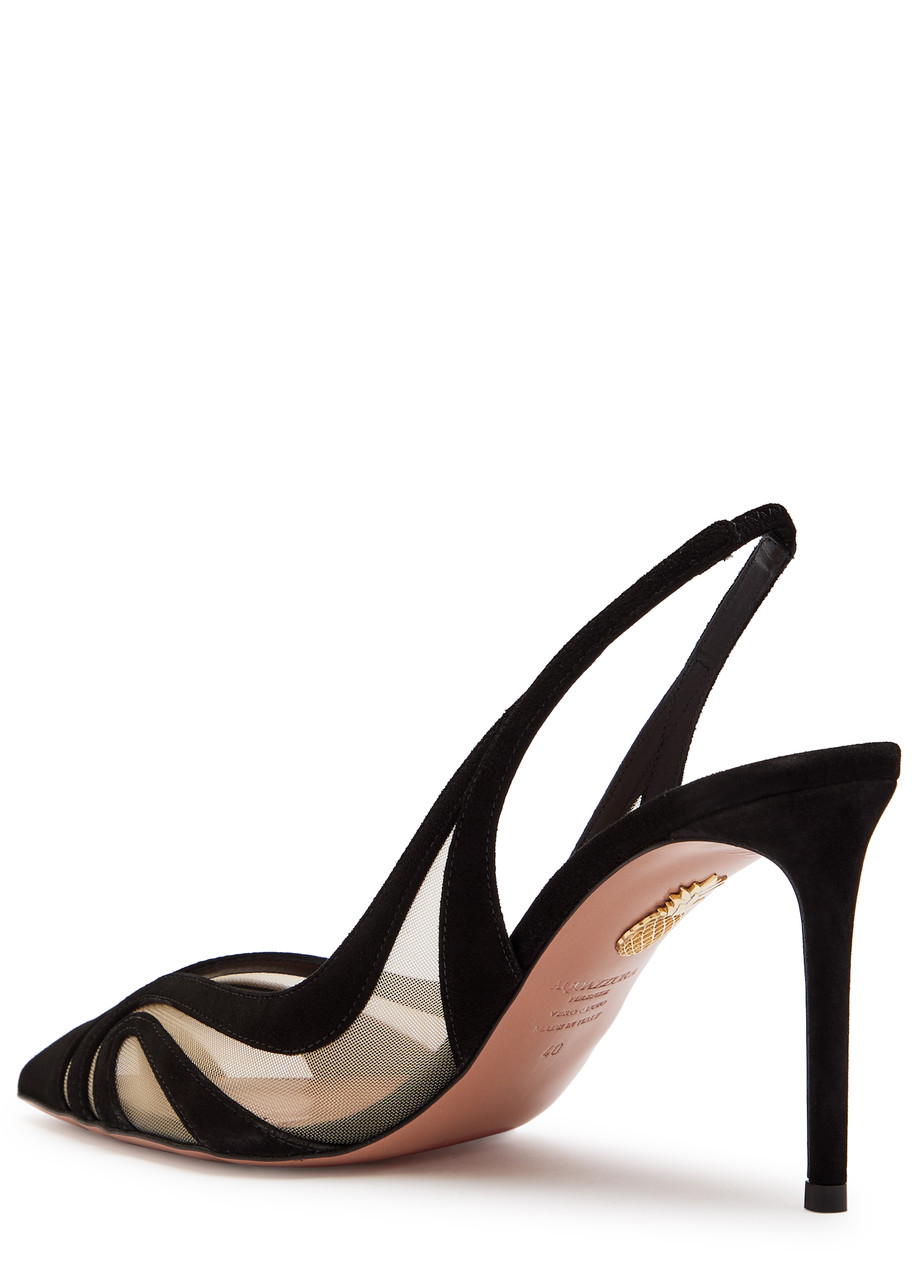 Aquazzura Mesh Panel Pointed Toe Stiletto Heel Pumps In Black