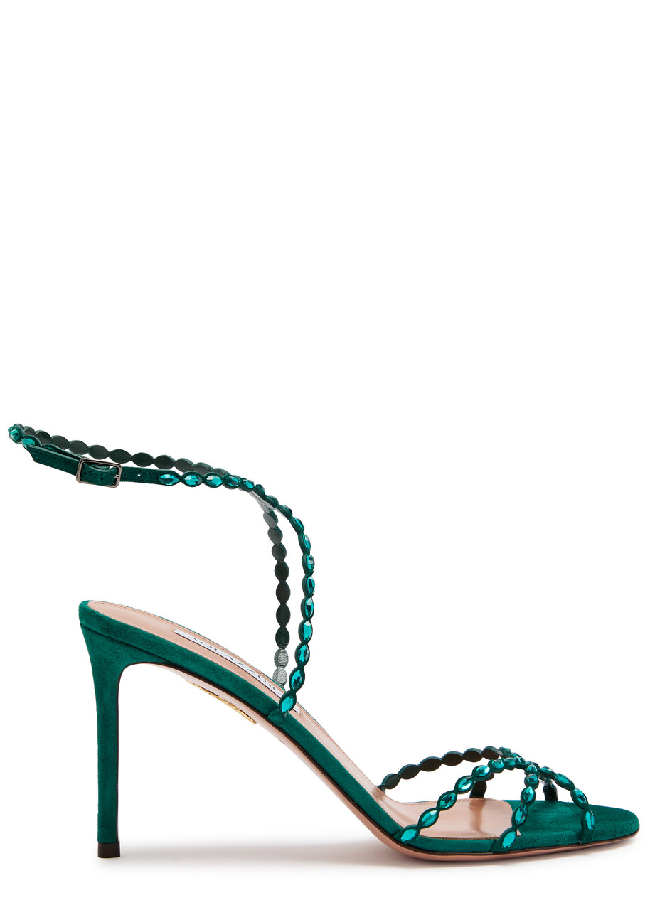 Aquazzura 90mm Love Struck Embellished Stiletto Sandals In Green