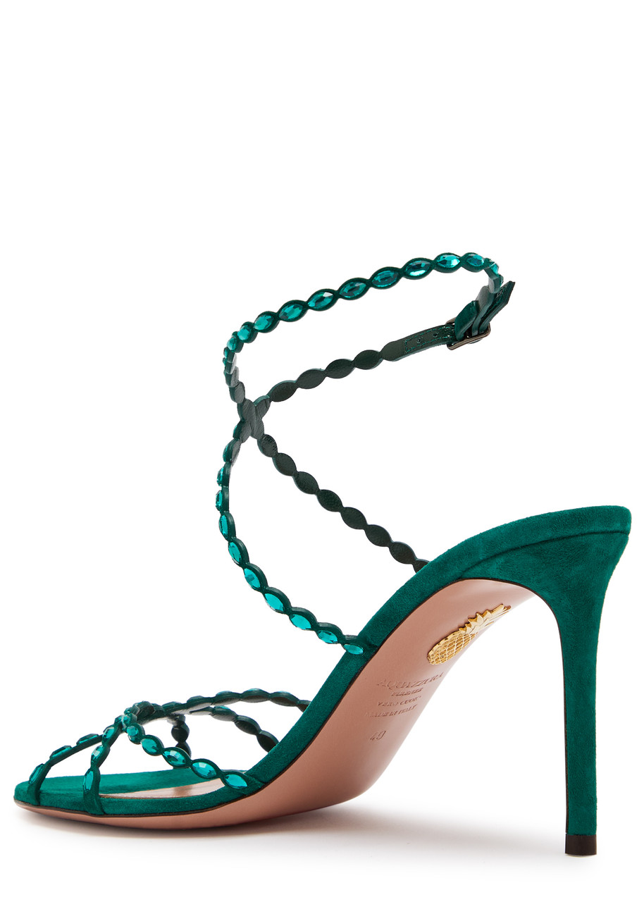 Aquazzura 90mm Love Struck Embellished Stiletto Sandals In Green