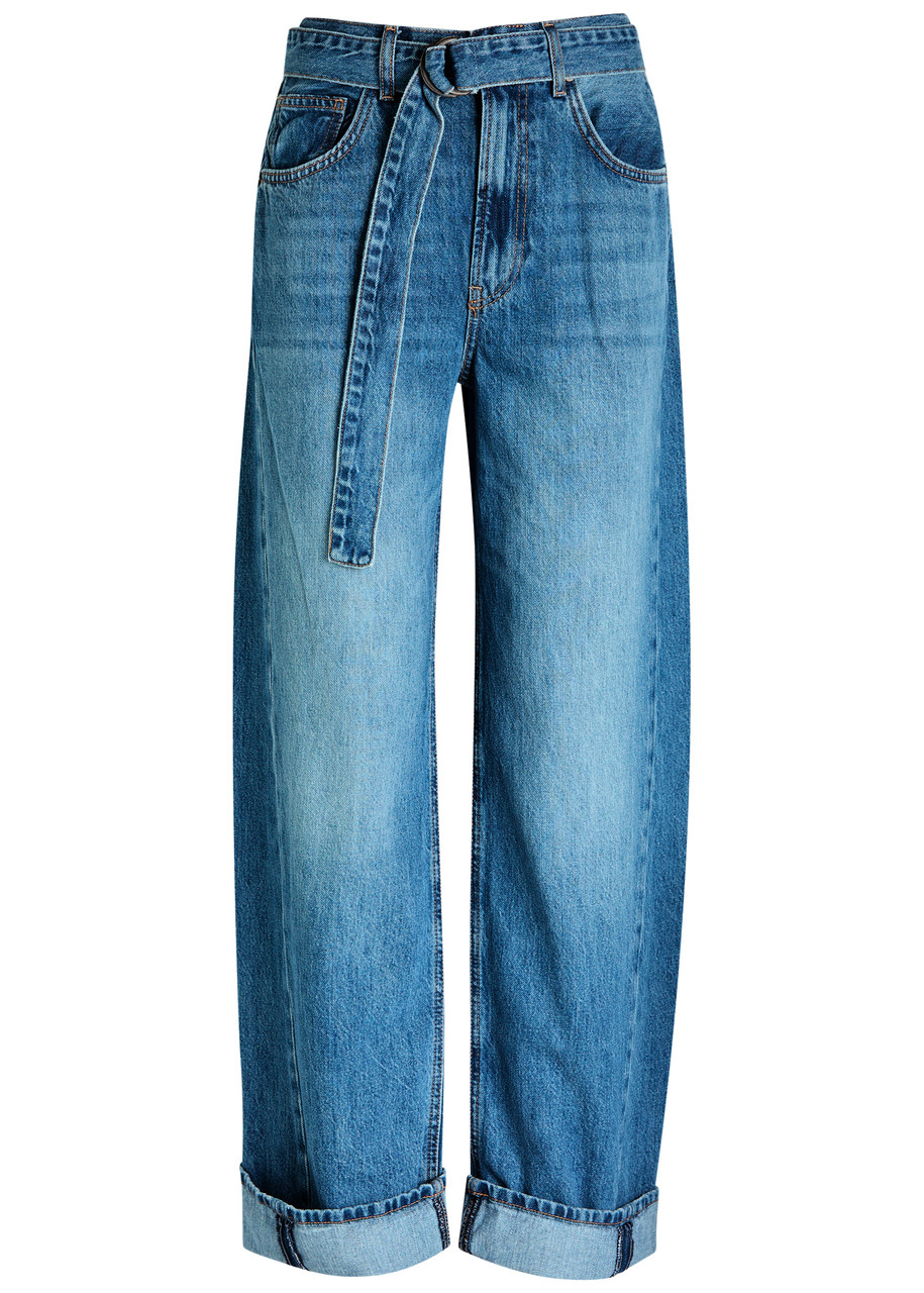 Free People East Bay Cuffed Straight-leg Jeans In Blue