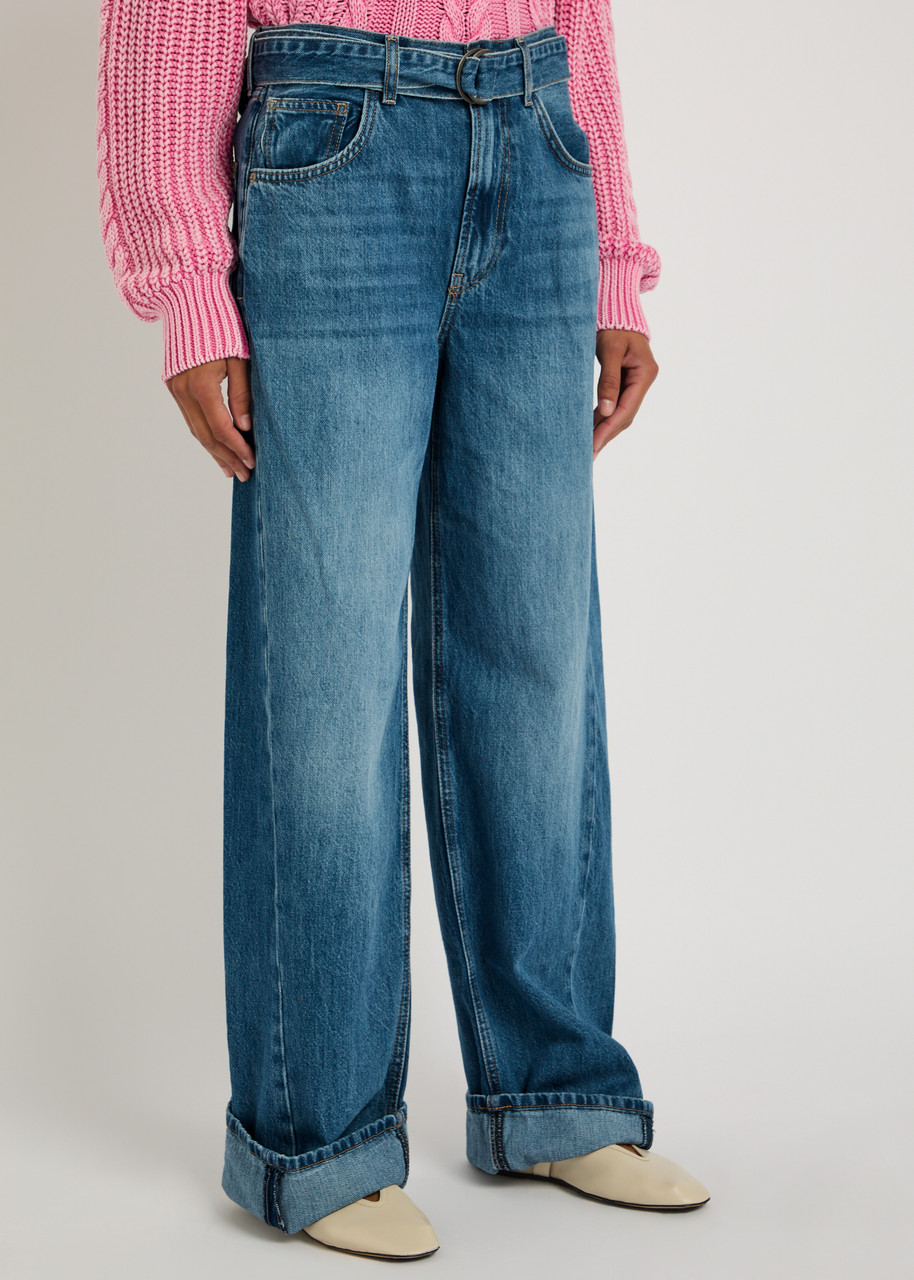 Free People East Bay Cuffed Straight-leg Jeans In Blue